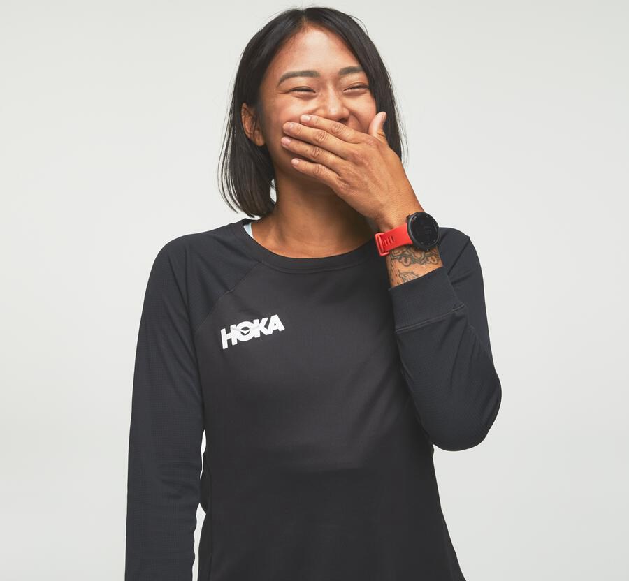 Hoka Australia One One Performance 3/4 Sleeve - Womens Tops Black - YONKF-1485